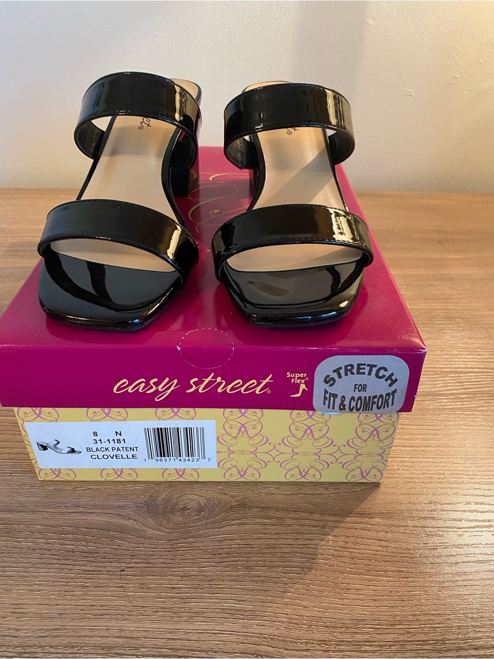 easy street Black Patent Double-Strap Block Heel Sandal